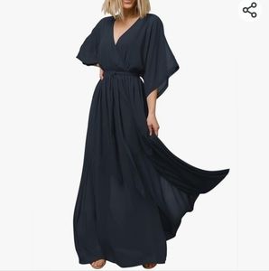 ANRABESS Summer Loose Kimono Maxi Dress Wrap V Neck 3/4 Sleeve size MEDIUM